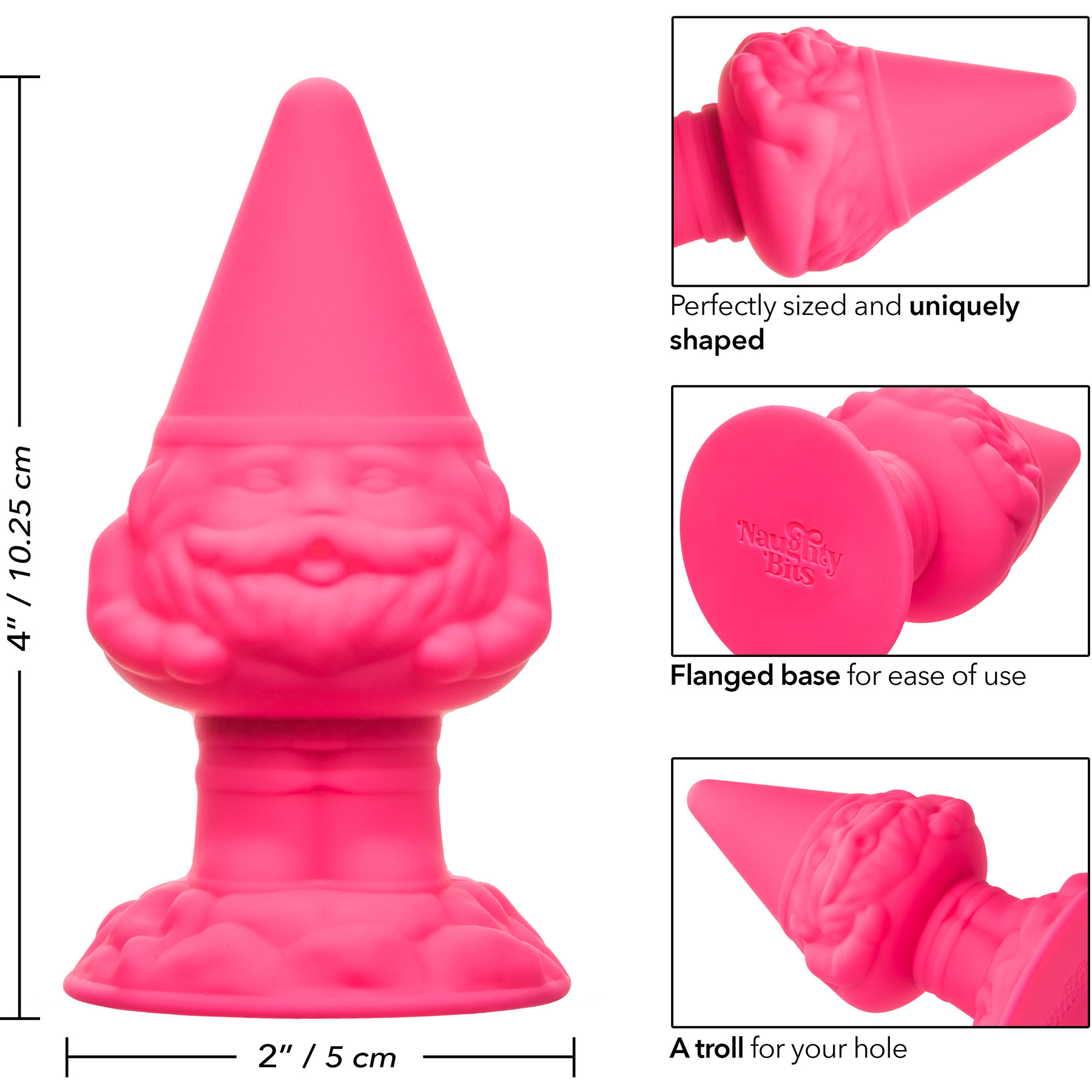 Naughty Bits Anal Gnome Silicone Butt Plug By CalExotics - Measurements