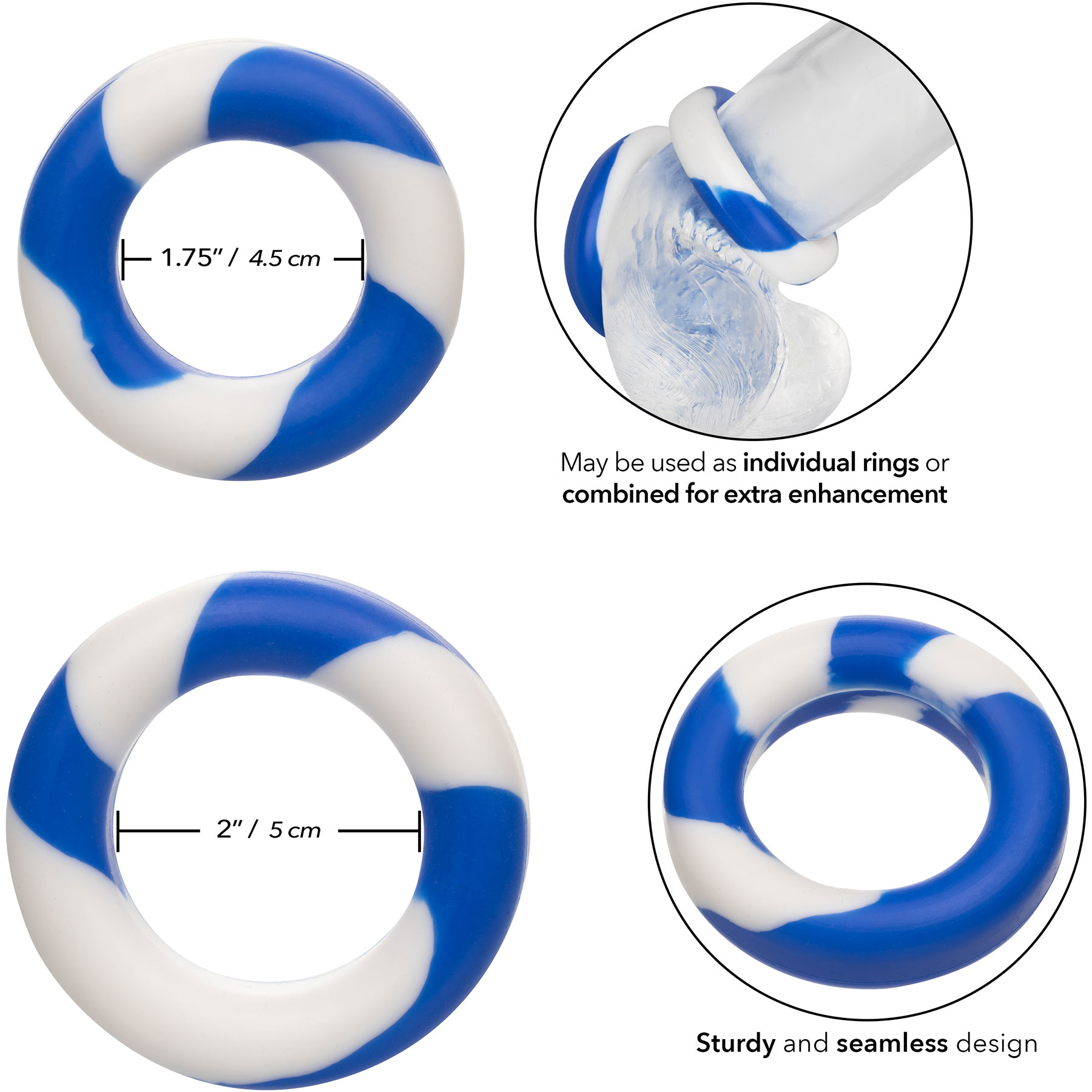 Admiral Silicone 2-Piece Stretchy Cock Ring Set - Measurements
