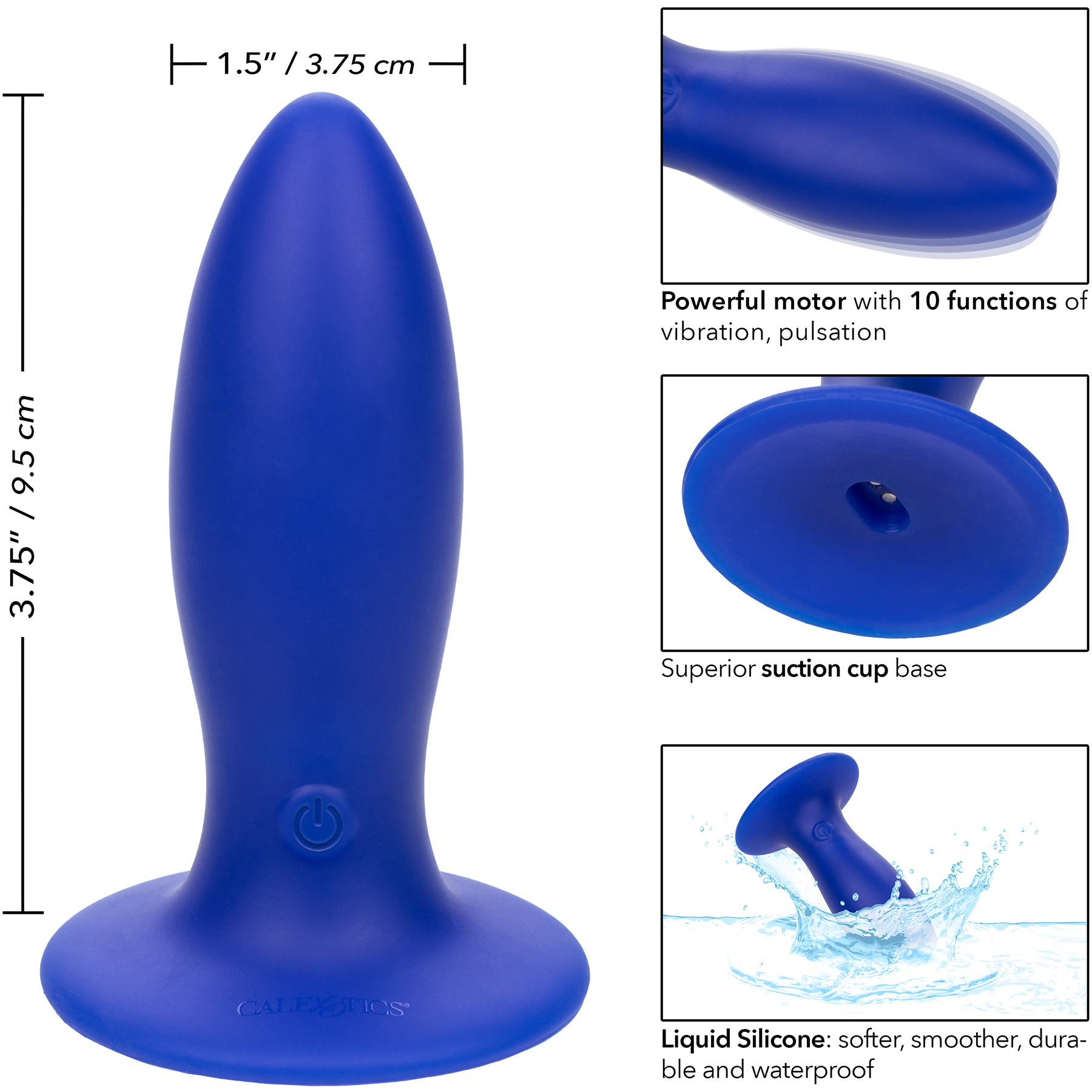 Admiral Liquid Silicone Rechargeable Waterproof Vibrating Torpedo Anal Probe - Measurements