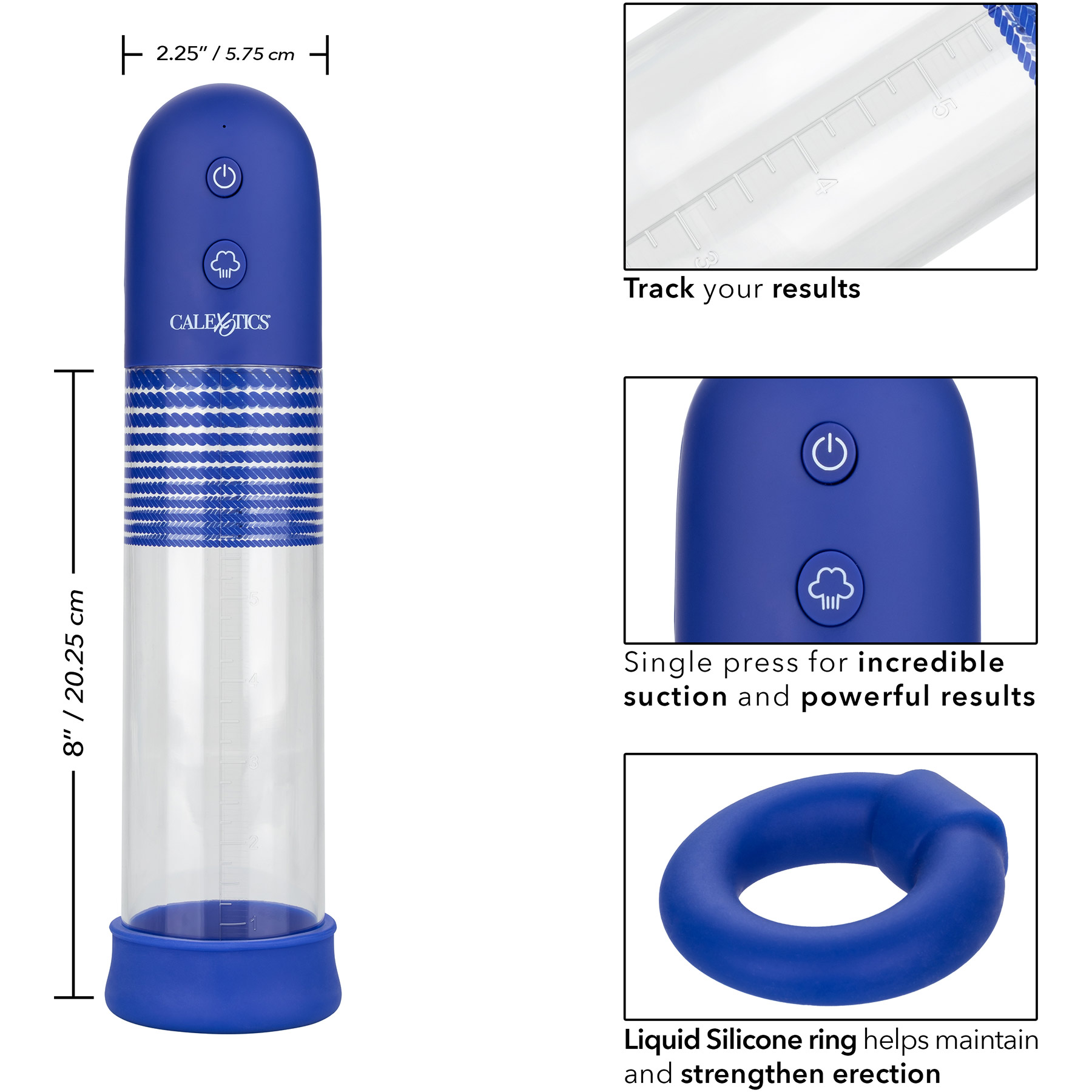 Admiral Rechargeable Rock Hard Penis Pump Kit - Measurements