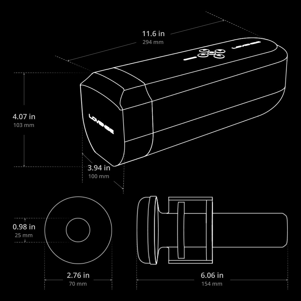 Lovense Solace App Controlled Automatic Thrusting Penis Masturbator - Measurements