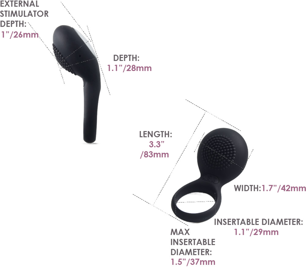 SVAKOM Tyler Vibrating Ring Rechargeable Silicone Couples Ring - Measurements