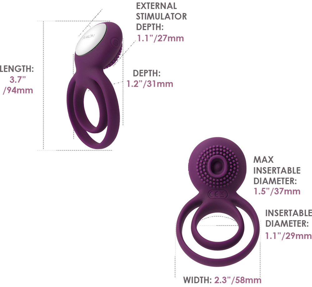 SVAKOM Tammy Rechargeable Waterproof Silicone Double Ring Couples Vibrator - Measurements