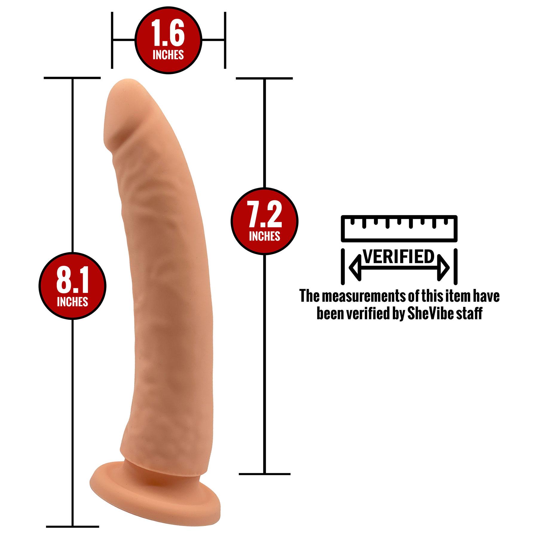 Teclis Medium 7.25" Realistic Silicone Dildo - Measurements