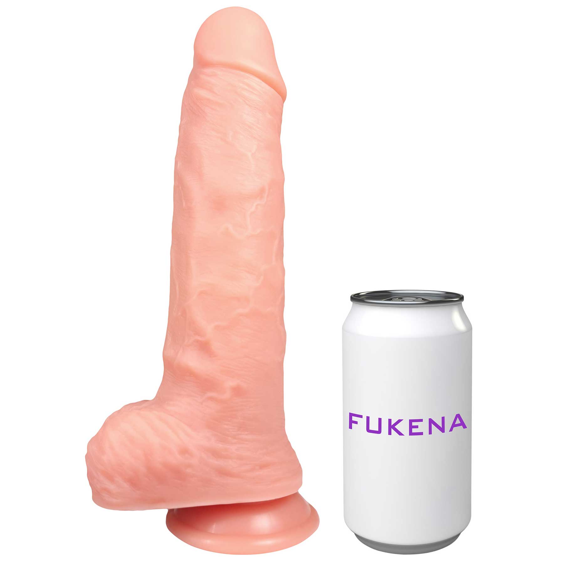 The Hercules 9 Inch Silicone Realistic Dildo With Balls & Suction Cup Base By Fukena - Measurements