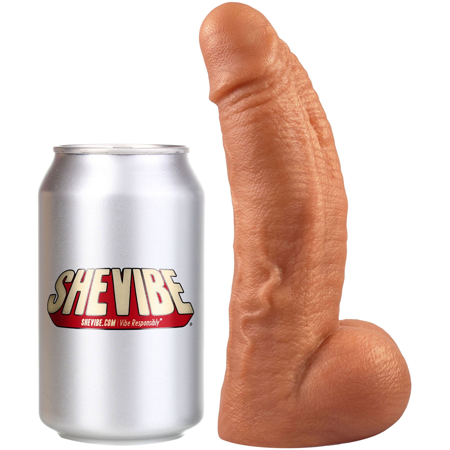 The Medium Titan Platinum 7.25" Silicone Ultrarealistic Dildo With Soda Can For Reference