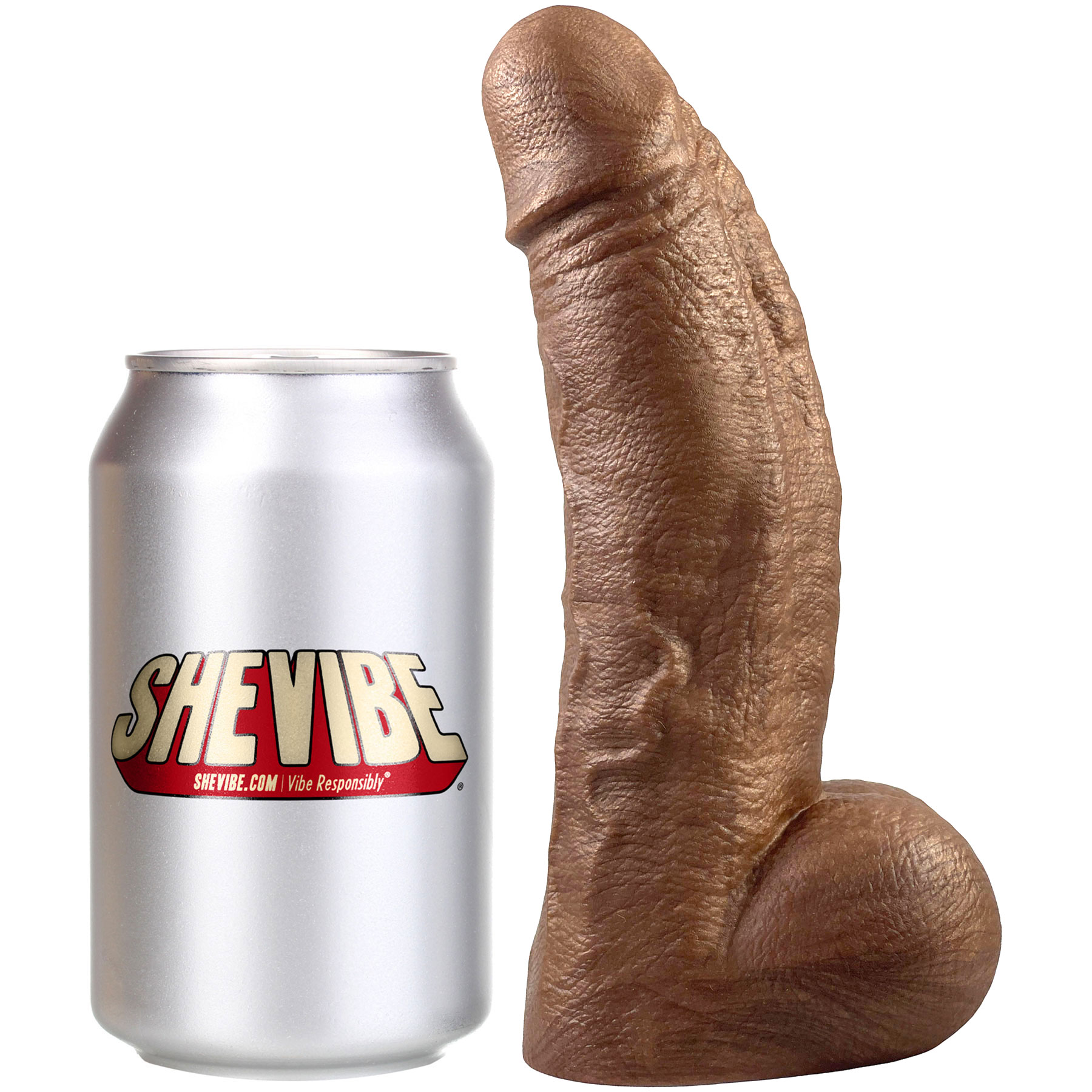 The Medium Titan Platinum 7.25" Silicone Ultrarealistic Dildo With Soda Can For Reference