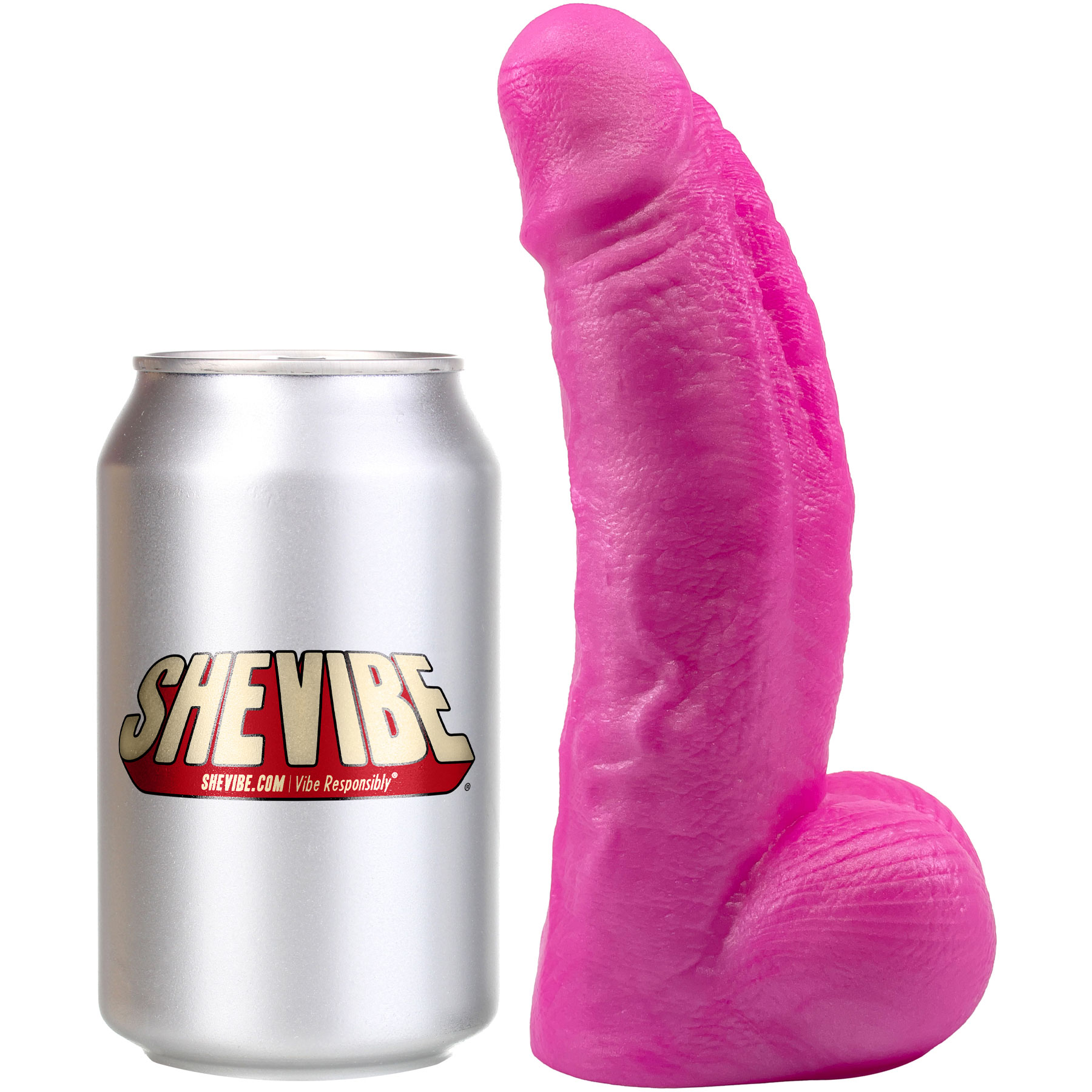 The Medium Titan Platinum 7.25" Silicone Ultrarealistic Dildo With Soda Can For Reference