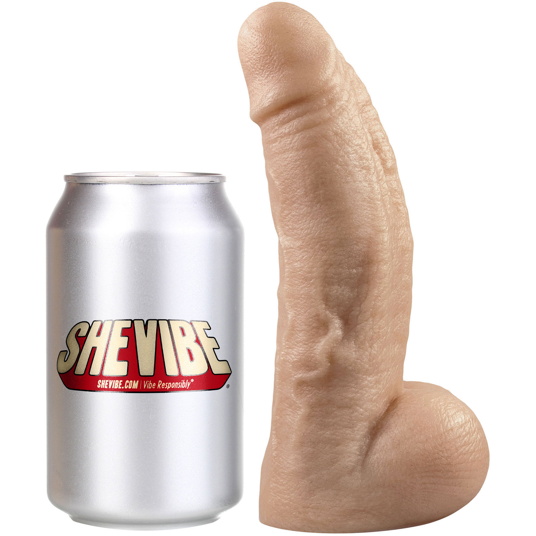 The Medium Titan Platinum 7.25&quot; Silicone Ultrarealistic Dildo With Soda Can For Reference