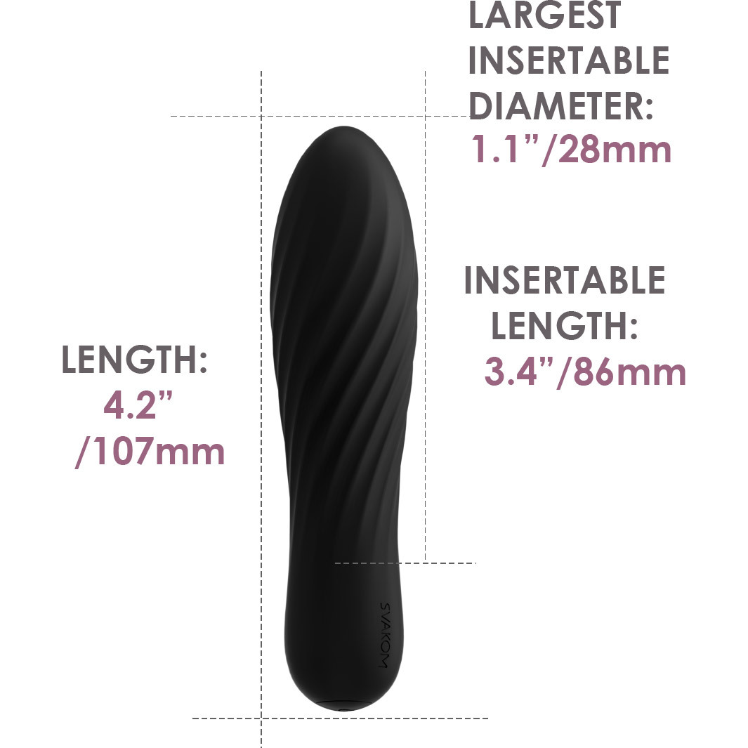 SVAKOM Tulip Rechargeable Waterproof Silicone Powerful Bullet Vibrator - Measurements