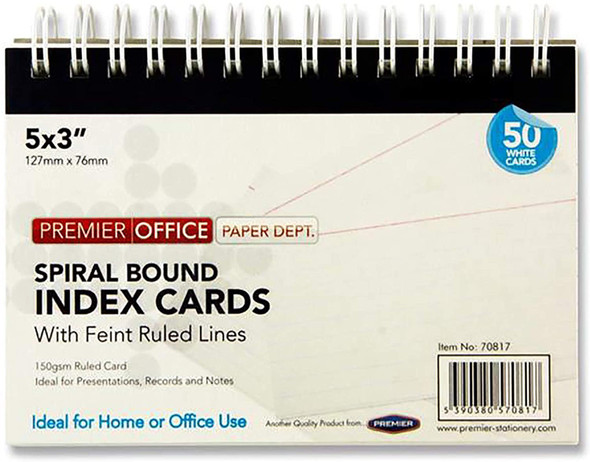 5 X 3 SPIRAL INDEX CARDS WHITE (PACK OF 50 CARDS)