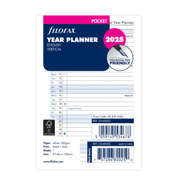 Year Planner vertical 2025 - Pocket