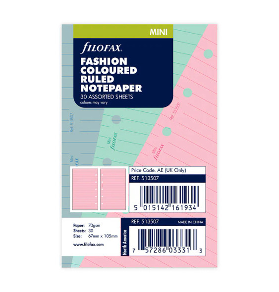 Fashion Coloured Ruled Notepaper Refill - Mini