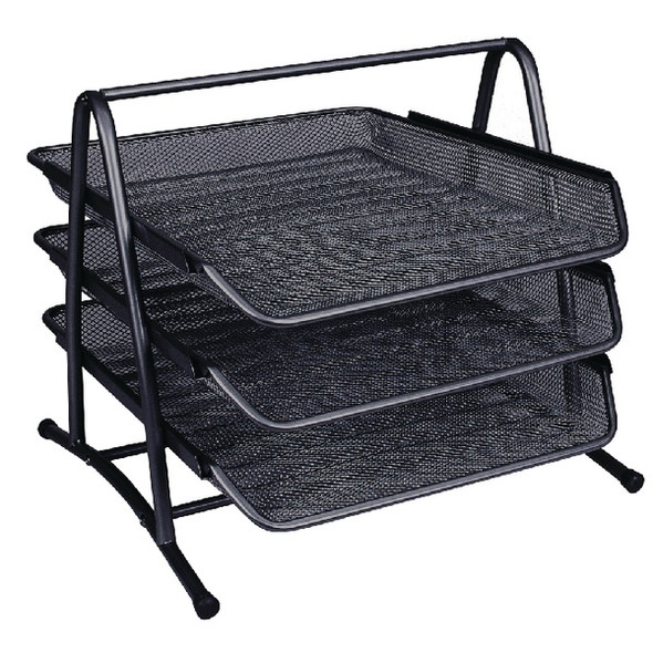 QCONNECT 3 TIER LETTER TRAY BLACK MESH