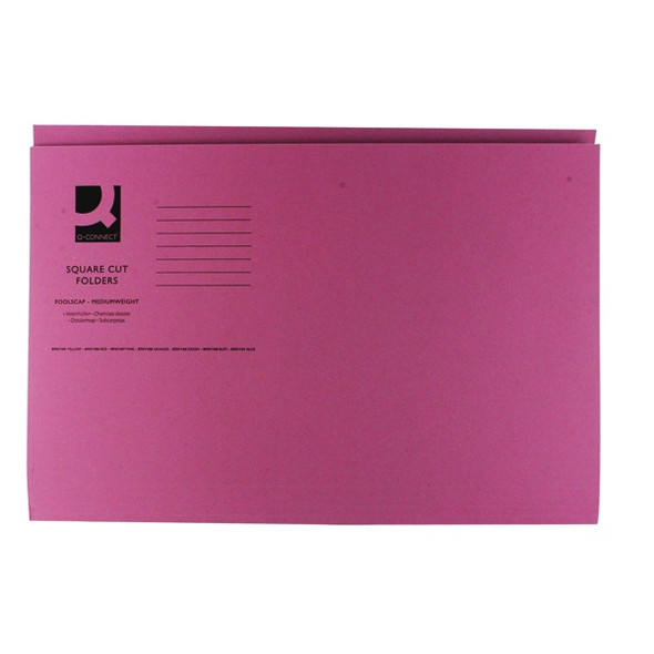 Q-CONNECT SQUARE CUT FOLDER 250GSM FOOLSCAP PINK (PACK OF 100)