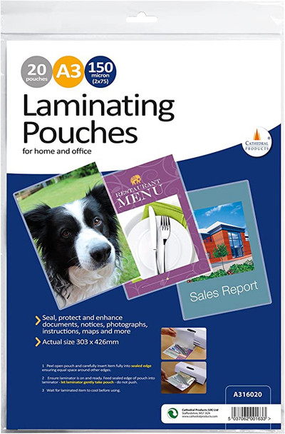 Cathedral Products A3 Laminating Pouches 150 micron (Pack 20)