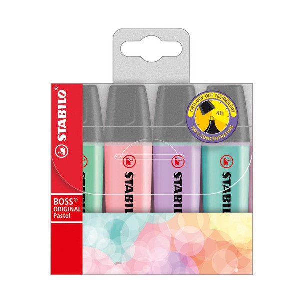 STABILO BOSS PASTEL 4 PACK HIGHLIGHTERS