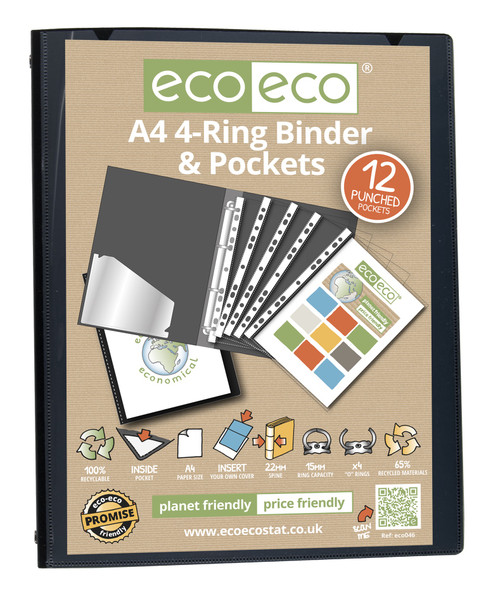 ECO-ECO A4 4-RING BINDER WITH POCKETS