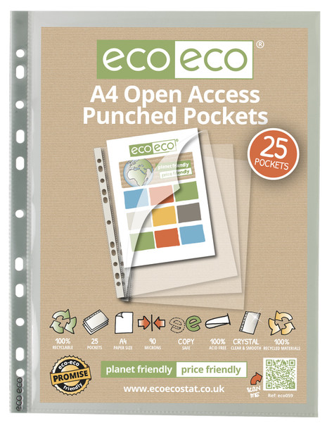 ECO-ECO A4 OPEN PUNCHED POCKETS (PACK OF 25)