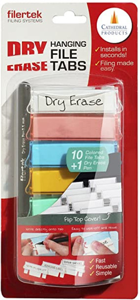Cathedral Dry Erase Filing Tabs with Pen - Coloured (Pack of 10)