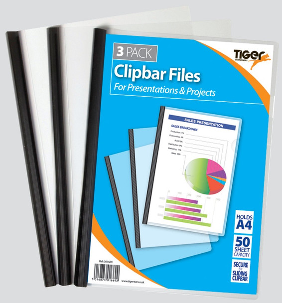 Tiger A4 Clip Bar Files (Pack of 3)