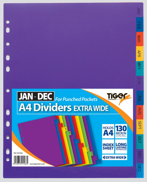 Tiger A4 Jan-Dec Extra Wide Dividers