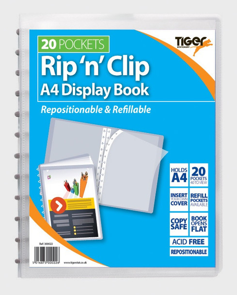 Tiger 'Rip n Clip' 20 Pocket Display Book