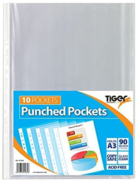 Tiger A3 Punched Pockets (Pack of 10)