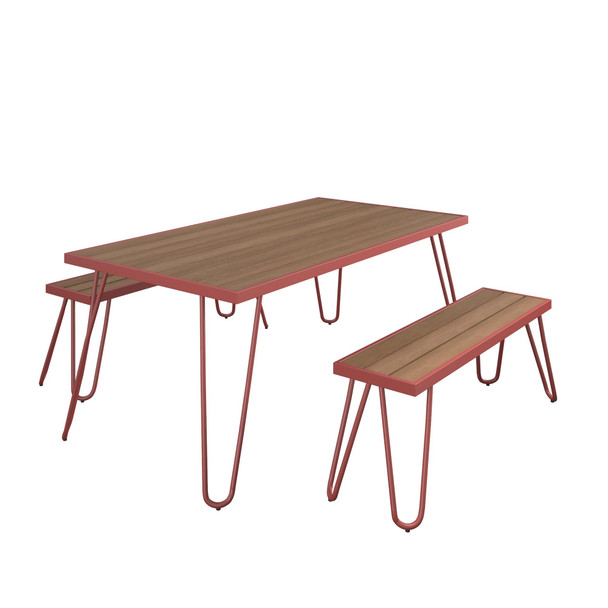 Novogratz Paulette Table And Bench Set Red