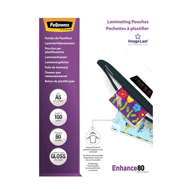 Fellowes A5 Glossy 2x80 Micron Laminating Pouch (Pack 100)