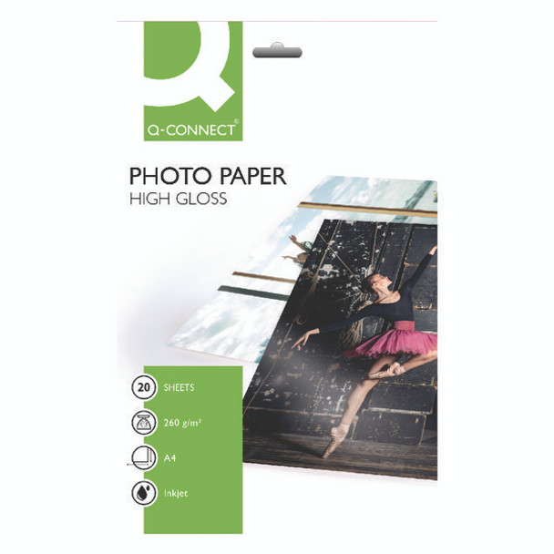 Q CONNECT A4 PHOTO PAPER HIGH GLOSS (PACK OF 20)