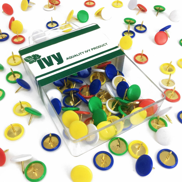 Ivy Tidybox 100 Coloured Drawing pins