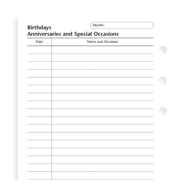 Birthdays, Anniversaries and Special Occasions Refill - Pocket