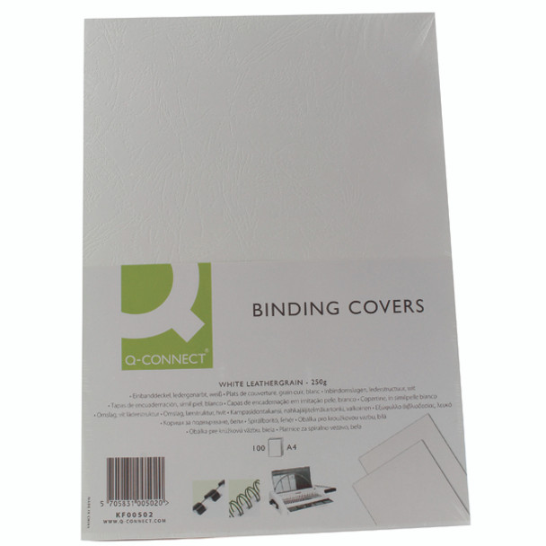 Q-C BINDING COVER WHITE LEATHERGRAIN (100PK)