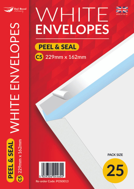 C5 White Peel & Seal Envelopes (25pk)
