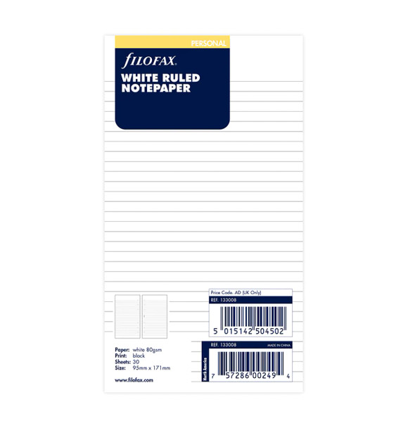 White Ruled Notepaper Refill - Personal