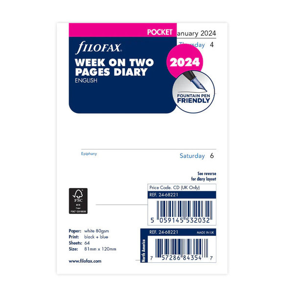 Week On Two Pages Diary - Pocket 2024 English