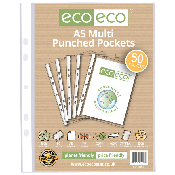ECO ECO  A4 RECYCLED PUNCHED POCKETS 45 MICRON (50PK)