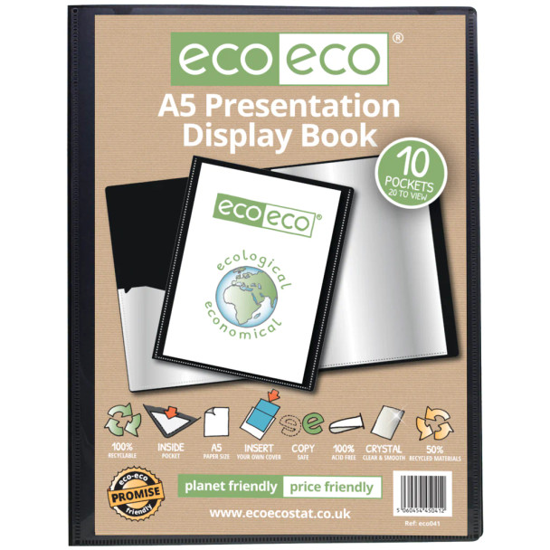 ECO ECO A5 BLACK 10 POCKET PRESENTATION DISPLAY BOOK