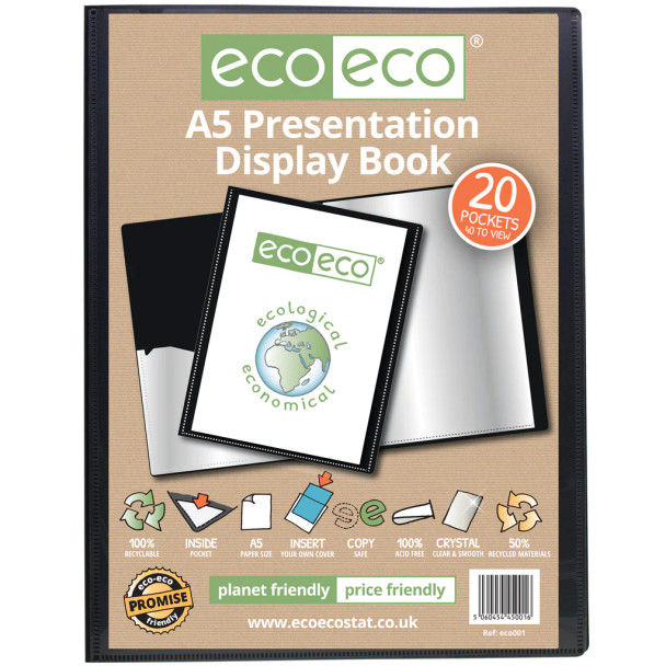 ECO ECO A5 BLACK 20 POCKET PRESENTATION DISPLAY BOOK