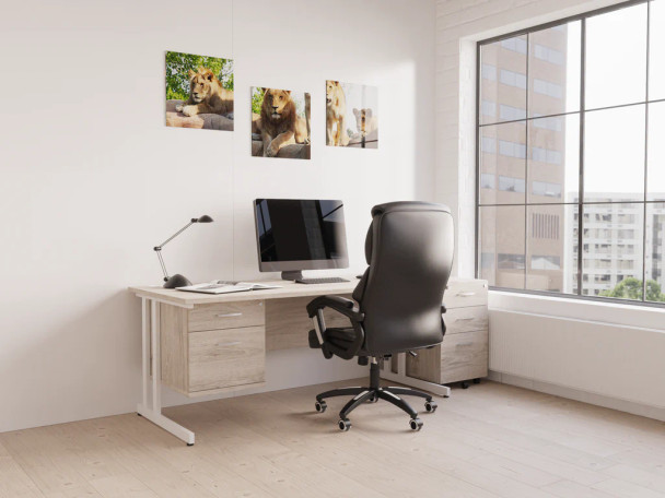 Impulse Cantilever Straight Desk With Single Fixed Pedestal 2 Drawer