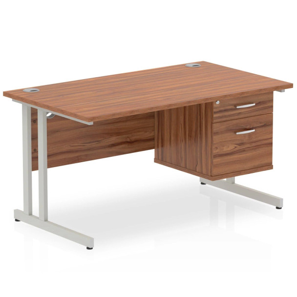 Impulse Cantilever Straight Desk With Single Fixed Pedestal 2 Drawer