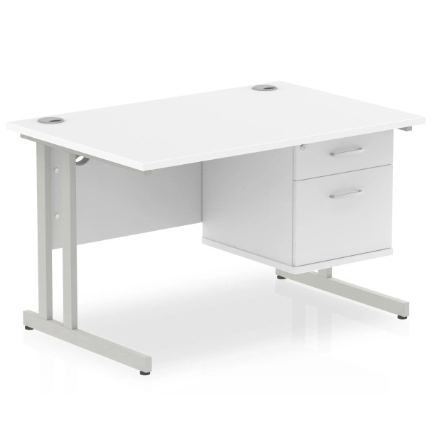 Impulse Cantilever Straight Desk With Single Fixed Pedestal 2 Drawer