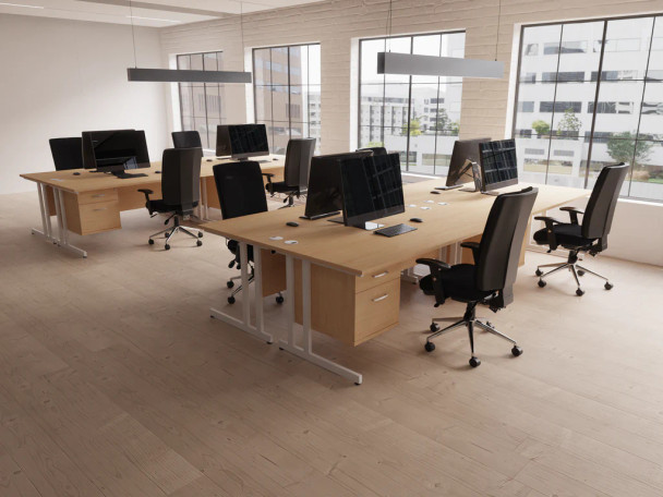 Impulse Cantilever Straight Desk With Single Fixed Pedestal 2 Drawer