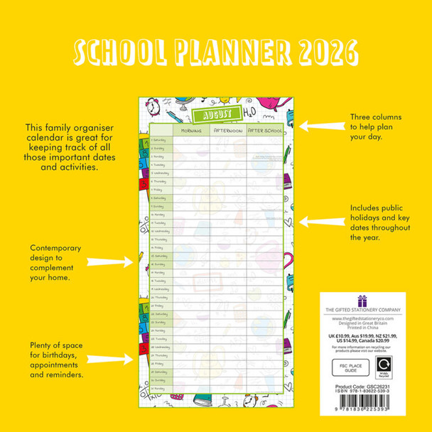 2026 SQUARE WALL CALENDAR - SCHOOL PLANNER
