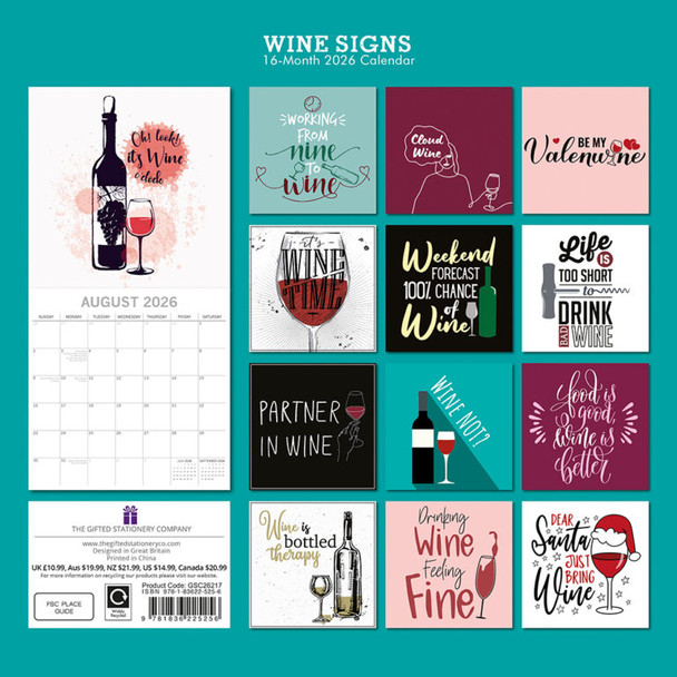 2026 SQUARE WALL CALENDAR – WINE SIGNS