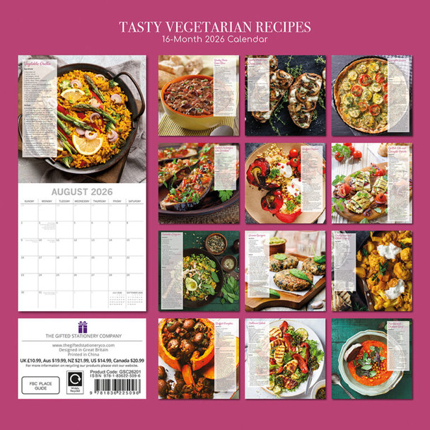 2026 SQUARE WALL CALENDAR – TASTY VEGETARIAN RECIPES