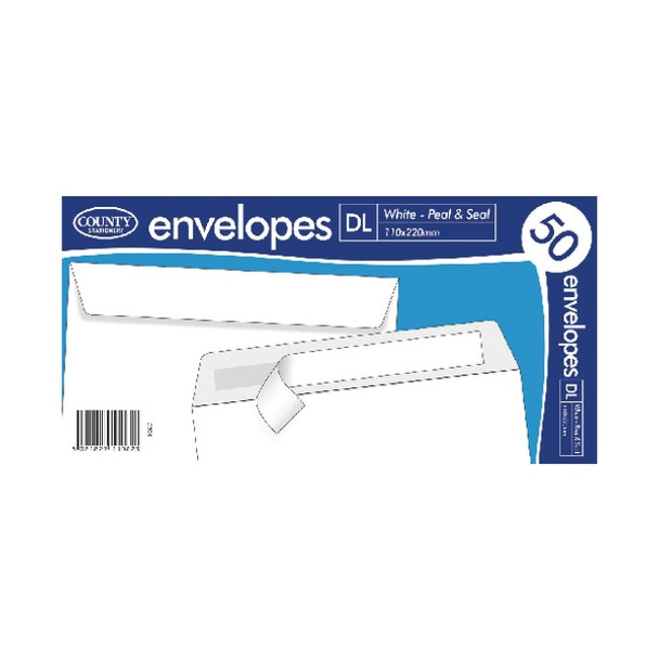 County DL White Peel and Seal Envelopes (Pack 50)