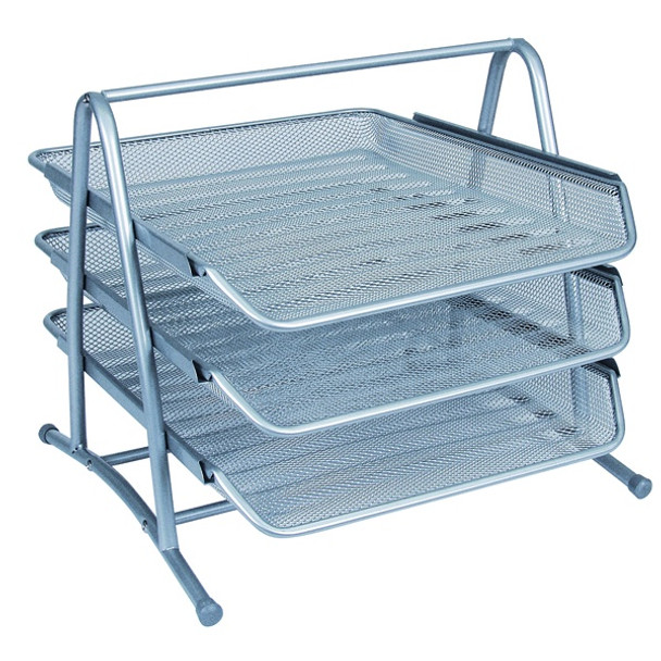 QCONNECT 3 TIER LETTER TRAY SILVER MESH