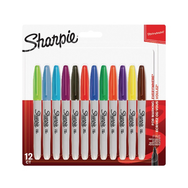 SHARPIE PERMANENT MARKER FINE ASSORTED (PACK OF 12)